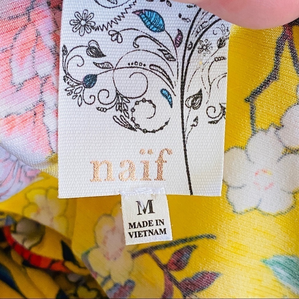 NAÏF Floral Faux Wrap Boho Chic Yellow Top Sz M - Picture 12 of 15